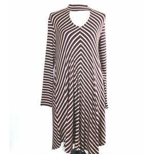 Altard‎ State Dress Womens Medium Burgundy Beige Stripe Knit Long Sleeve